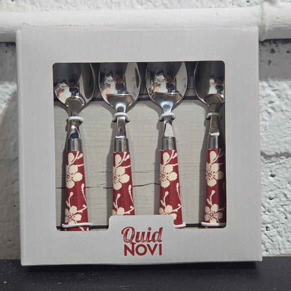 Moka Spoons Set of 4 – Red Flowers Espresso Teaspoons Stainless Steel Quid Novi - Picture 1 of 2